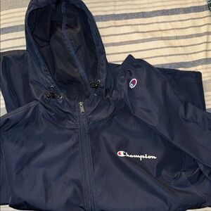 Champion Dark Blue Hooded Windbreaker Jacket NWOT